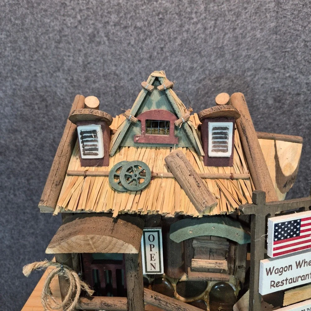 Wagon Wheel Restaurant Birdhouse Rustic Kitsch Cottagecore Garden Outdoor